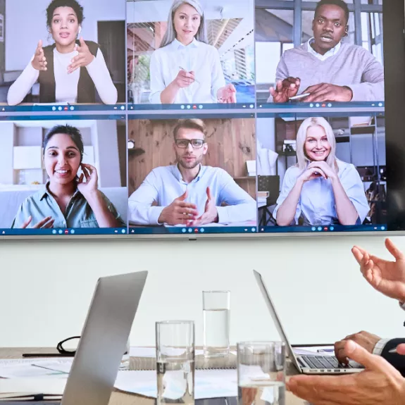 Medium-sized business colleagues having an online meeting